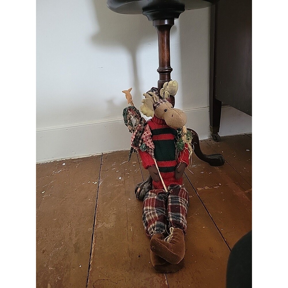Vtg Moose Shelf Sitter Rustic Country Star Plaid Holiday Christmas Large Delton
